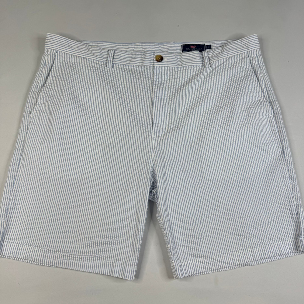Vineyard Vines Seersucker Shorts Mens 42 Blue White Striped Stretch Preppy